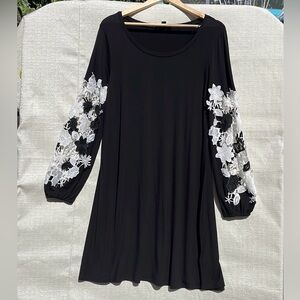 Spense Women’s Dress Black Lace Crochet Sleeve Swing Black/White Size L